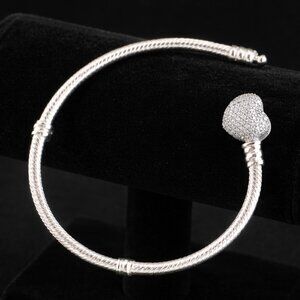 Pandora Moments Sparkling Heart Clasp Snake Chain Bracelet 7” Sterling Silver